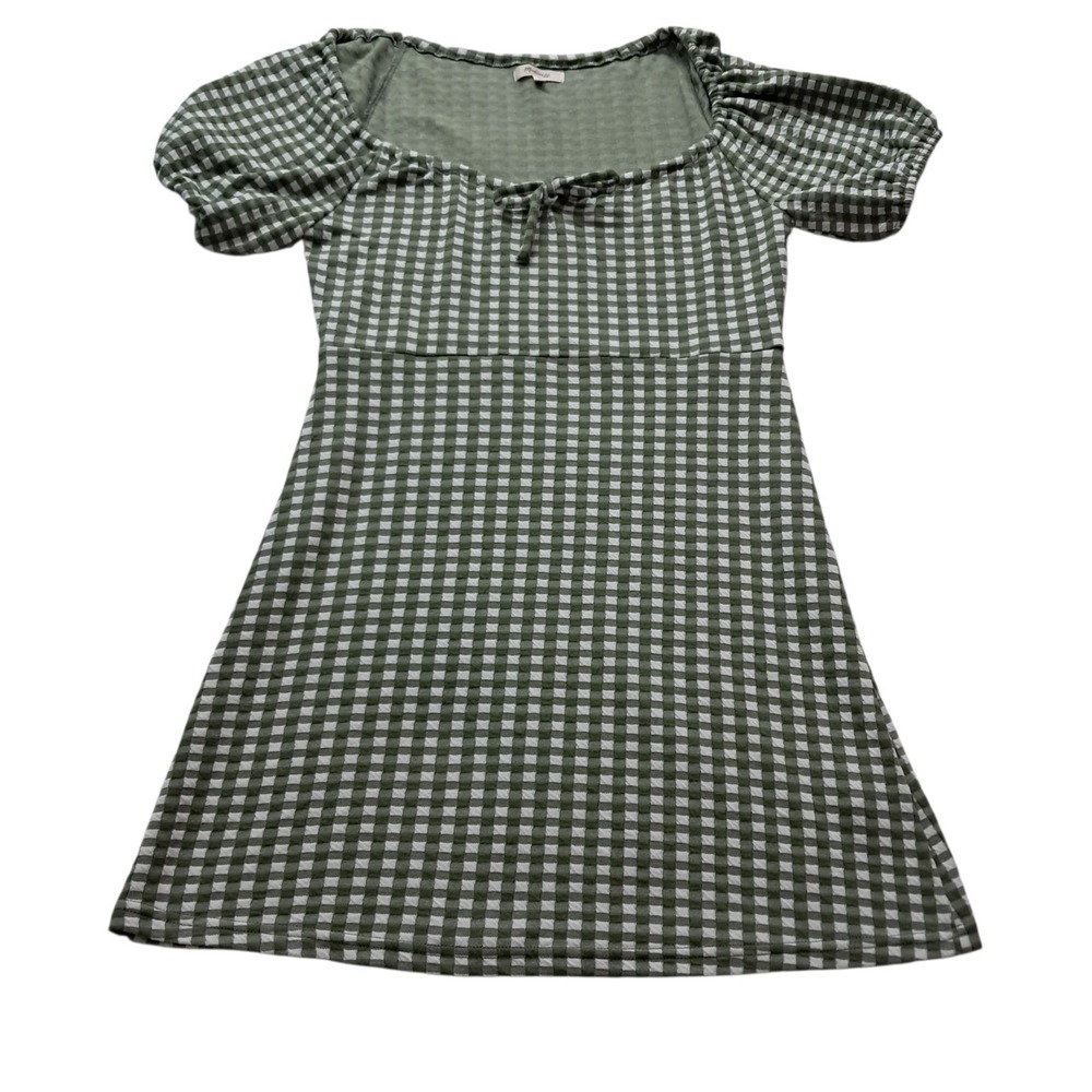 Madewell Checkered Green and White Mini Dress